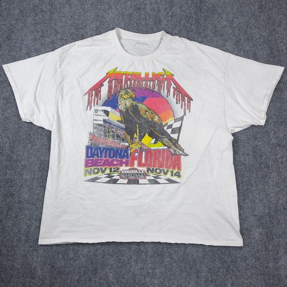 Metallica T-Shirt Mens 3X White Daytona Beach Florida 2021 Rock Band Tee